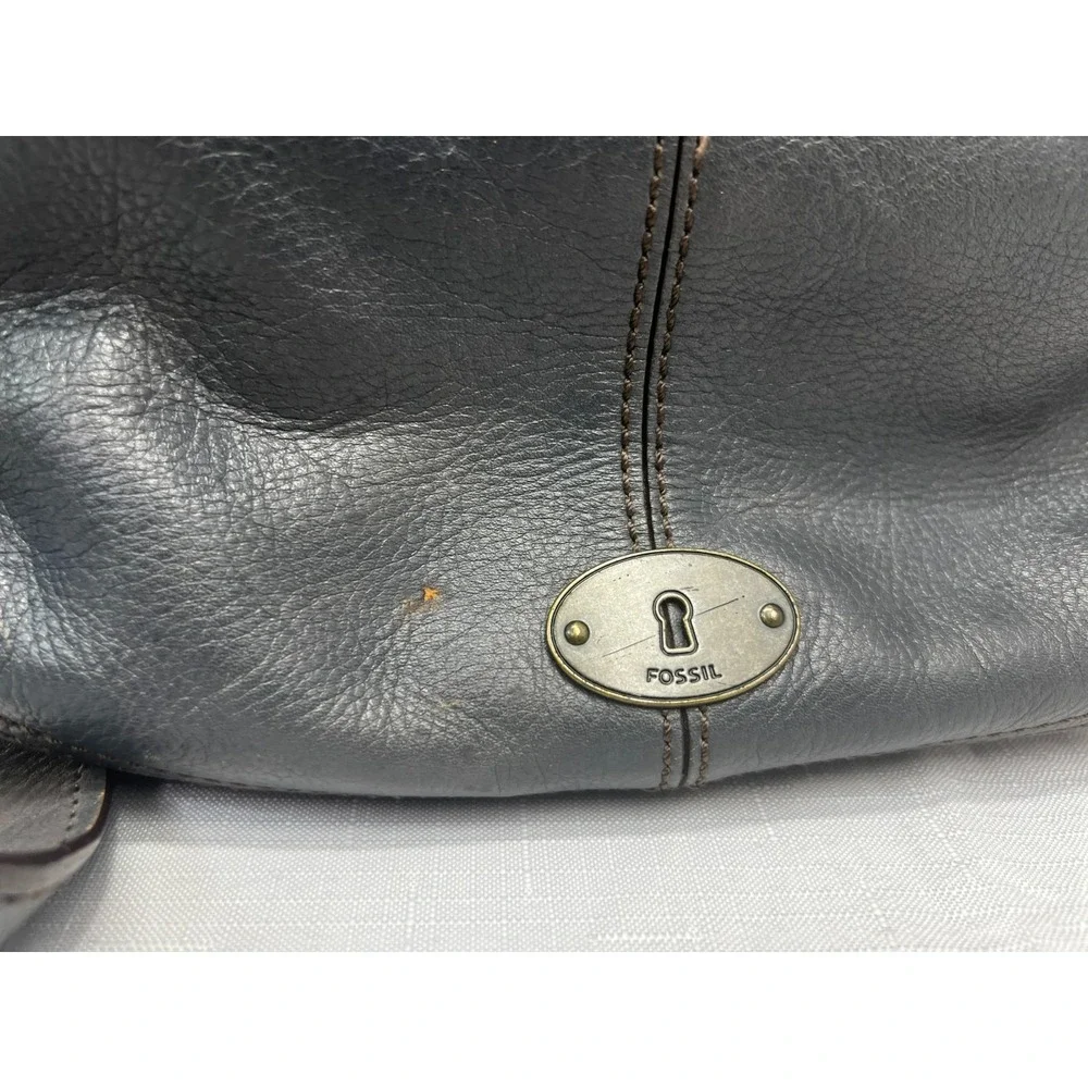 Fossil Vintage Revival Flap Crossbody Purse‎ Dark Gray Leather Turn Lock Charm